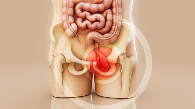 Conceptual 3D animation of a human hernia