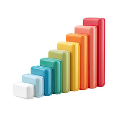 Ascending, colorful rectangular blocks forming a bar graph, gradient hues from white to red