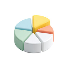 A pastel-colored 3D pie chart with six segments, illustrating data proportions in a visually appealing manner