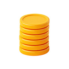 A digitally rendered stack of ten shiny, golden coins, rendered in a cartoonish, 3D style