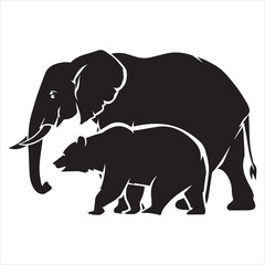 Silhouette vector illustration of an elephant walking in wildlife