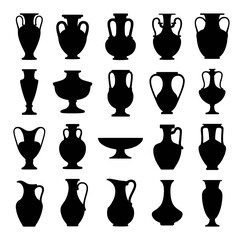 Collection of Black Silhouettes of Ancient Greek and Roman Pottery Vases © Khalek