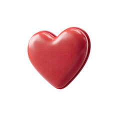 A glossy, three-dimensional, red heart shape, rendered with subtle highlights and a slightly raised edge