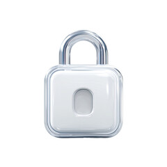A sleek, white, square padlock with a chrome shackle, rendered in a glossy, 3D style