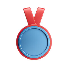 A light-blue circular medal with a red rim and matching ribbon, digitally rendered with a smooth, 3D effect, suggesting achievement or award