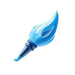 A stylized, icy-blue paintbrush with a flame-like tip, rendered in 3D, suggesting creativity and cool artistry