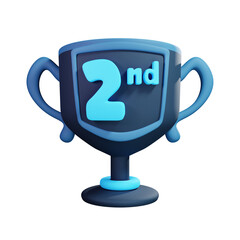 Second Place Trophy in Black and Blue 3D Render on Transparent Background Achievement Award Success Competition Victory Graphics Design Element