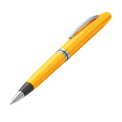 Vibrant yellow ballpoint pen with a metallic silver clip and accents, sleek design, angled perspective