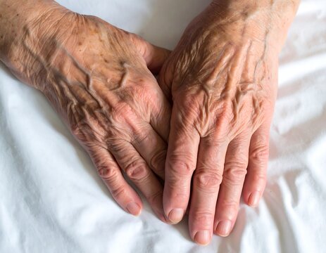 Close-up of aged hands resting