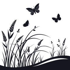 Silhouette of grass and butterflies