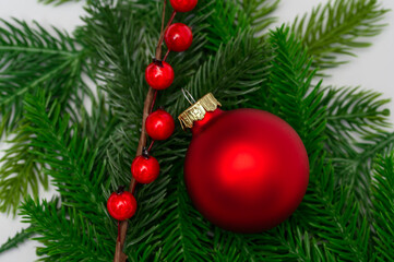 Christmas Eve December pattern, Christmas tree ornament, red bauble