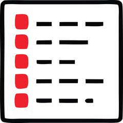 Simple checklist design with red squares and text placeholders for easy project management and task tracking visuals