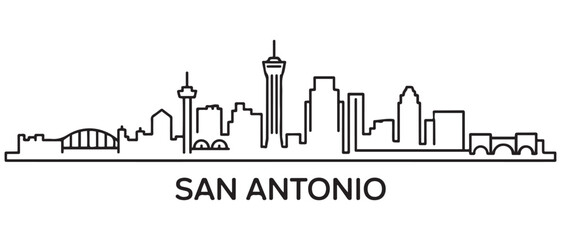 Fototapeta premium San Antonio Line Art skyline silhouette. Black San Antonio city. with white background
