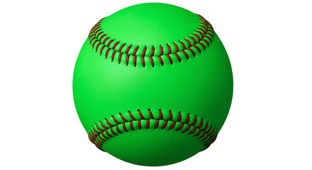 Bright green baseball with dark stitches on black background