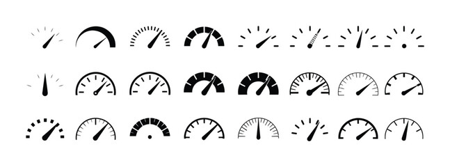 Collection of Speedometer and Gauge Icons on White Background