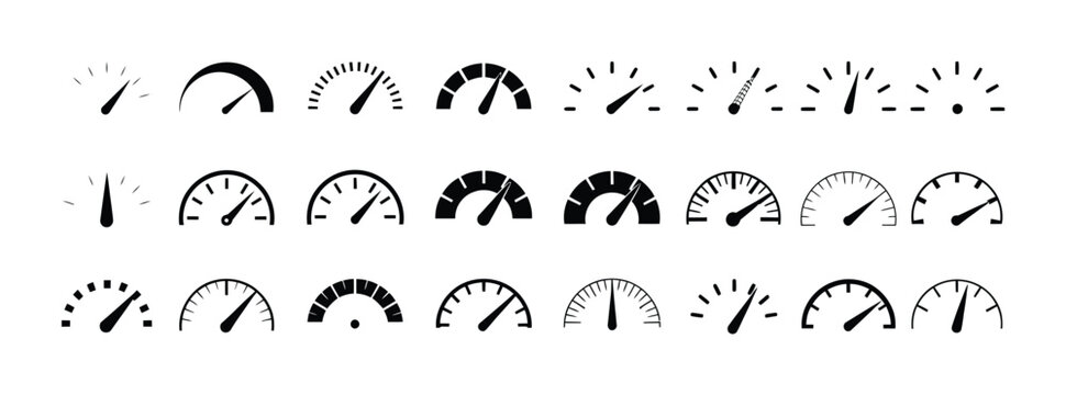 Collection of Speedometer and Gauge Icons on White Background