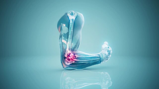 Conceptual 3D animation of a tennis elbow inflammation
