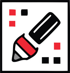 Creative marker pen drawing tool icon with red and black color swatches inspiring artistic expression and design ideas