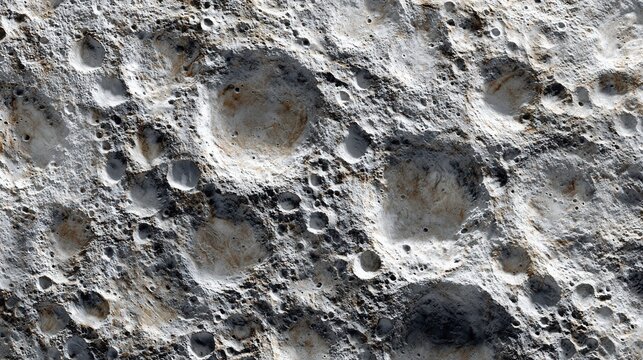 Bright lunar highland regolith texture with numerous impact craters - Powered by Adobe