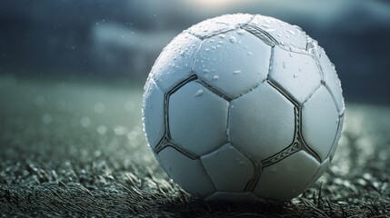 Fototapeta premium White soccer ball with detailed stitching energetic and clean for sports marketing