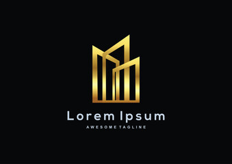 Luxury Real Estate Logo, Golden Building Icon, Elegant Property and Architecture Branding Design for Corporate Business Identity