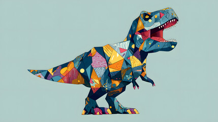 surreal cartoon dinosaur with geometric patterned body illustrated in an abstract playful artistic creative style