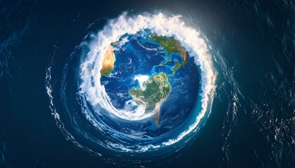 Earth enveloped in swirling ocean waves
