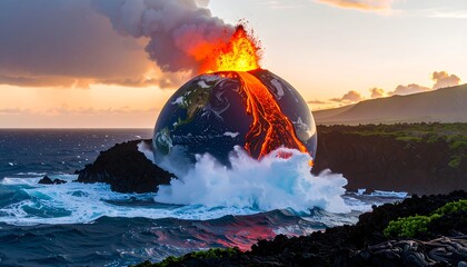 Earth erupting; fiery volcano