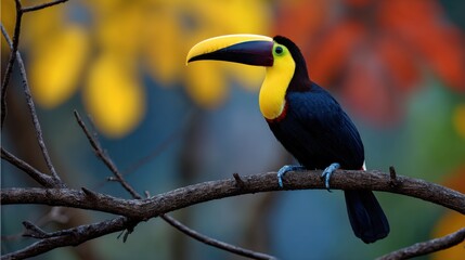 Fototapeta premium Vibrant Bird Perched Gracefully on a Branch Surrounded by a Kaleidoscopic Background of Colors Evoking a Sense of Joy and Natural Beauty in the Wild