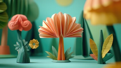 Paper trees and flowers in a whimsical scene