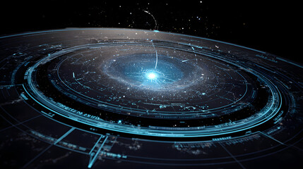 advanced telescope hologram projecting detailed starmaps in futuristic digital interface for high tech astronomy design