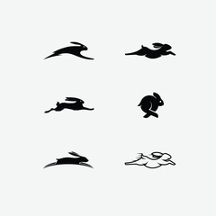 rabbit silhouettes in motion, perfect for branding, logo design, or symbolizing speed and agility in marketing materials, a versatile vector set