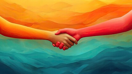Vibrant Abstract Handshake Symbolizing Unity and Connection Across Contrasting Hues