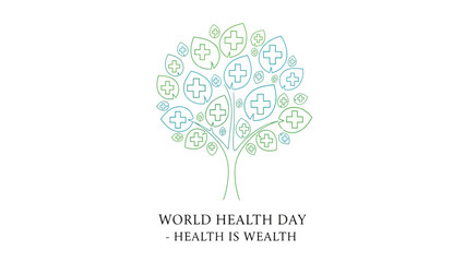 Obraz premium A stylized tree with leaves shaped like medical crosses, symbolizing health and well-being, with the text 