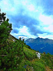 Austrian Alps - view of the peaks in Stubai Alps from the footpath to Elfer
