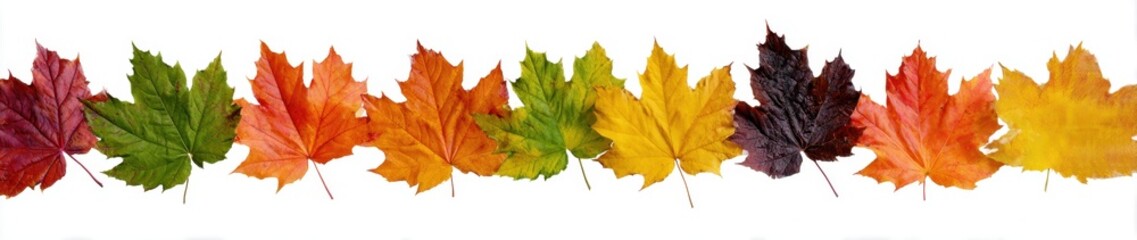 Fototapeta premium Colorful Autumn Leaves in Various Shades of Green Yellow Orange Red and Purple