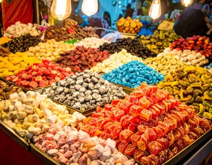 Obraz premium Colorful display of assorted dried fruits and candies