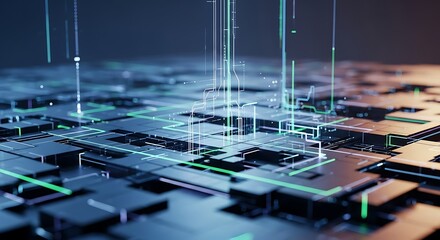 Abstract digital network with glowing lines and squares