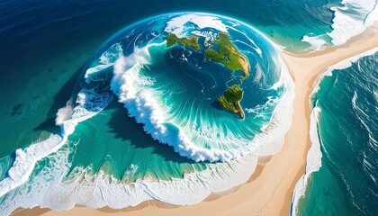 Earth, giant waves, sandy isthmus