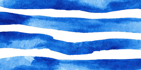 Watercolor blue stripes on white paper texture, handcrafted visual pattern