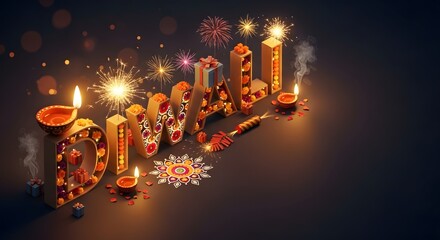 3D Diwali celebration with traditional elements and fireworks Diwali Festival India Lights Sparklers Diyas Gifts