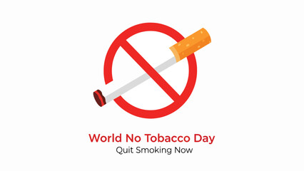 A clear graphic displaying a red circle with a diagonal line through a cigarette, symbolizing prohibition, accompanied by text promoting World No Tobacco Day...