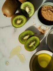 Fresh Kiwi Slices and Natural Ingredients for Skincare.