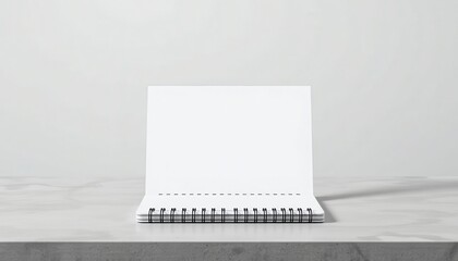 Minimalist Blank Spiral Notebook Open on a Grey Marble Tabletop for Mockup