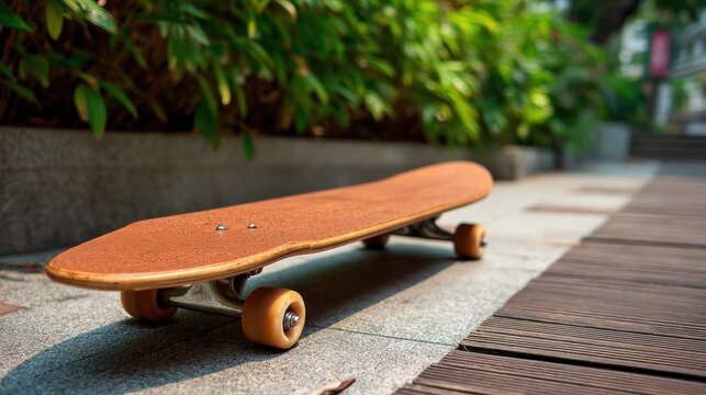 Brown wooden skateboard relaxed and youthful for street sports ads
