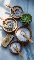 Natural Spa Ingredients Clay Masks Bath Salts and Succulent for Relaxation.