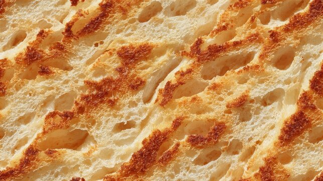 Seamless texture of toasted focaccia bread slice with golden brown crust