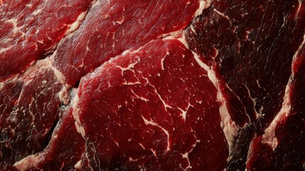 Marbled beef close-up showcasing rich textures and hues of raw meat ready for culinary preparation