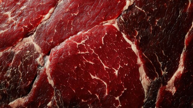 Marbled beef close-up showcasing rich textures and hues of raw meat ready for culinary preparation