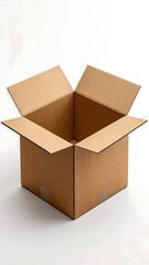 Empty square cardboard box, open, light background